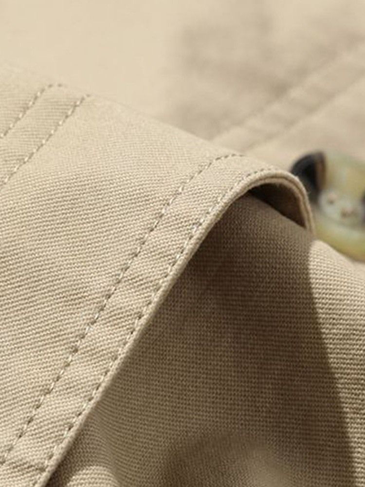 Lapel Medellång Slät Enkel Trenchcoat För Män
