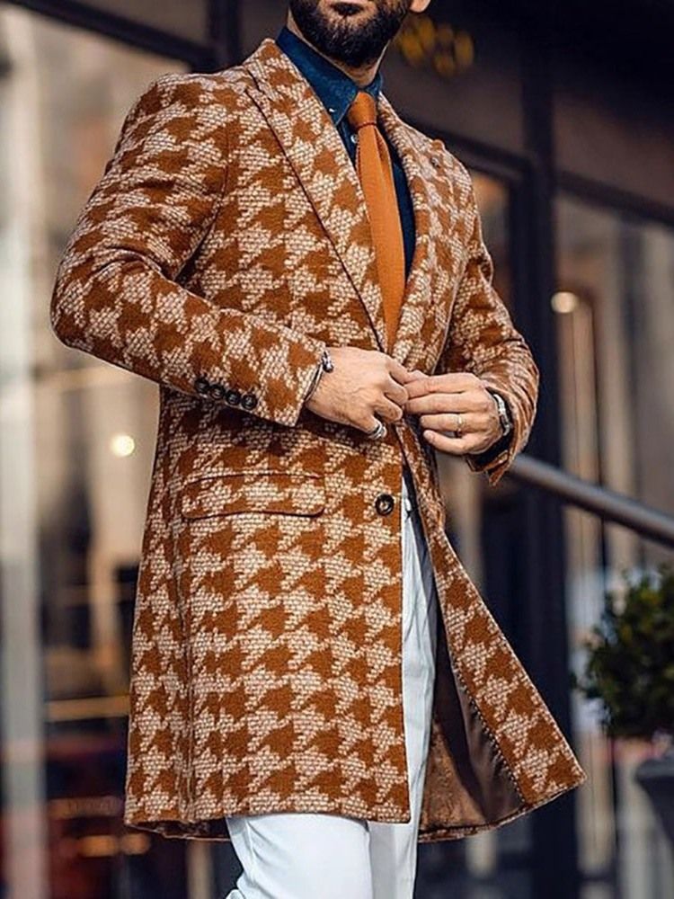 Medellånga Houndstooth Dubbelknäppt Herrkappa