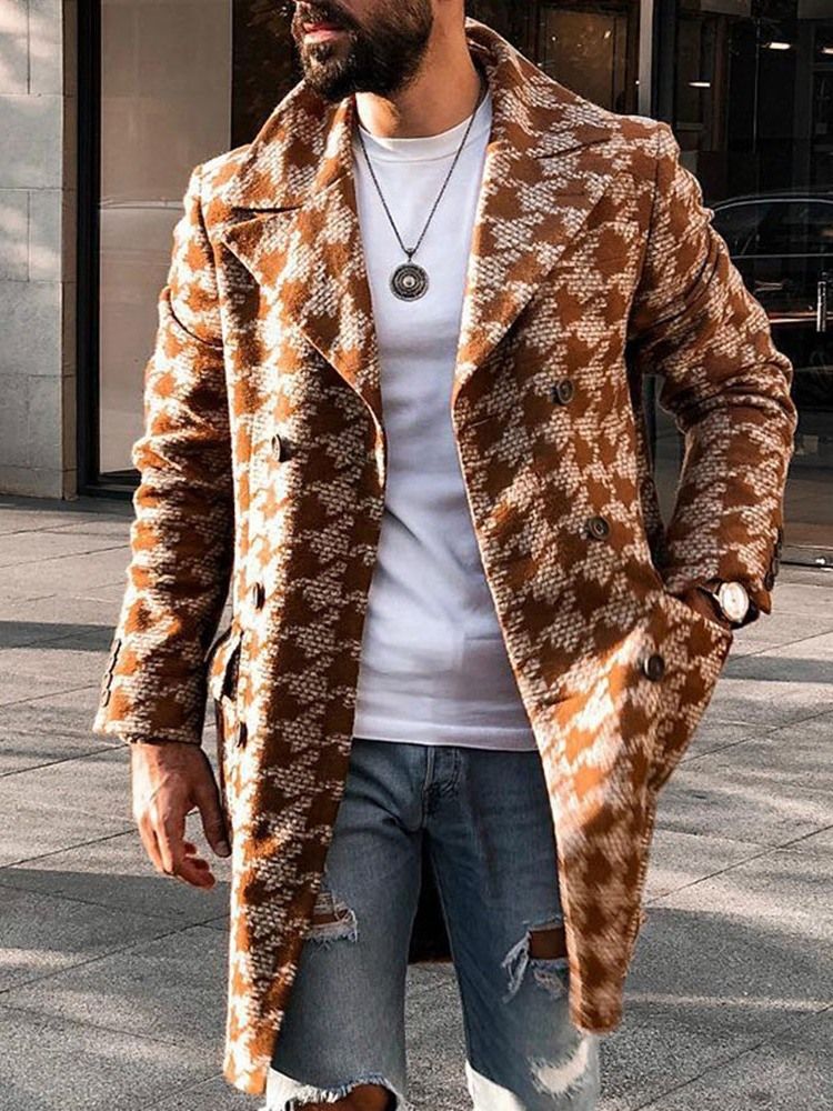 Medellånga Houndstooth Dubbelknäppt Herrkappa