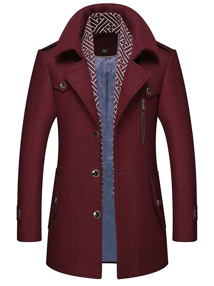 Mellanlängd Naggad Lapel Color Block Slim Fall Coat