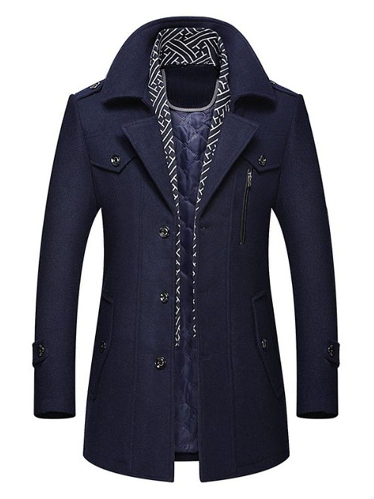 Mellanlängd Naggad Lapel Color Block Slim Fall Coat