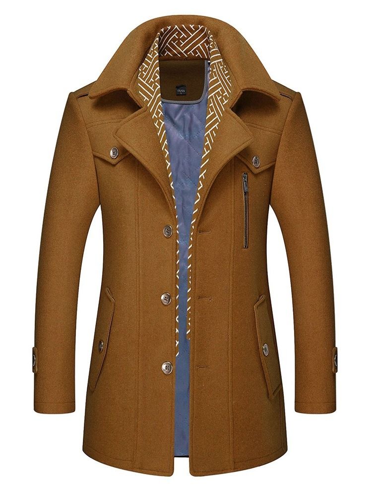 Mellanlängd Naggad Lapel Color Block Slim Fall Coat