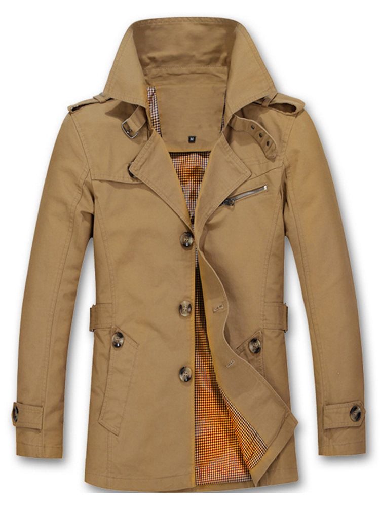 Naggslag Slim Tunn Enkelknäppt Trench Coat För Män