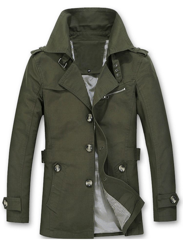 Naggslag Slim Tunn Enkelknäppt Trench Coat För Män