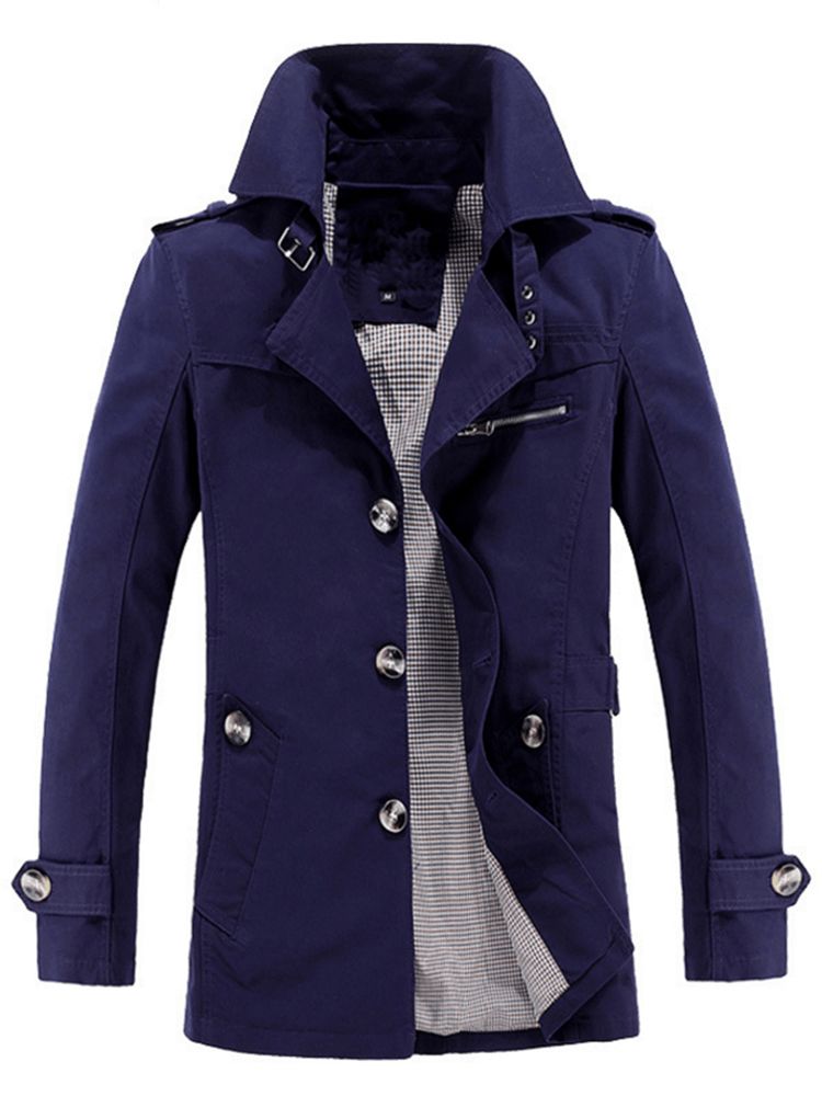 Naggslag Slim Tunn Enkelknäppt Trench Coat För Män