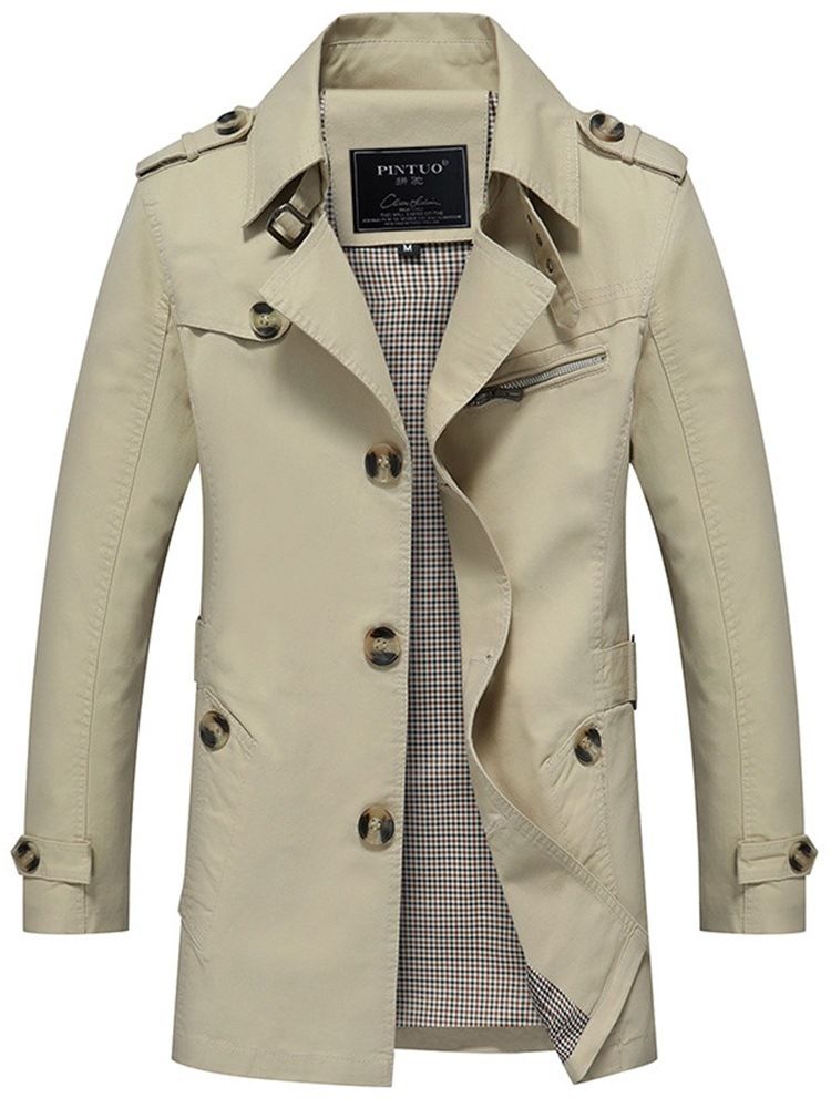 Vanlig Knapp Slim Mellanlång Casual Trench Coat För Män