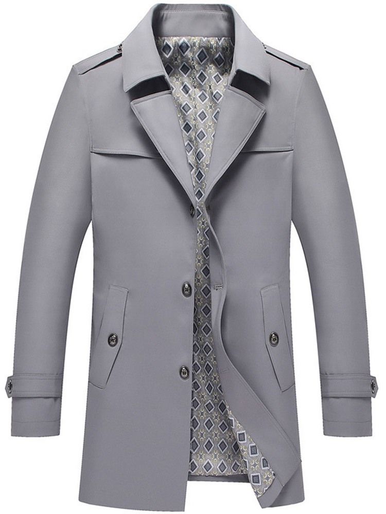 Vanlig Lapel Medellång Höst Casual Trenchcoat För Män