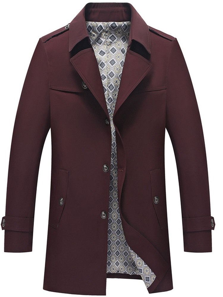 Vanlig Lapel Medellång Höst Casual Trenchcoat För Män