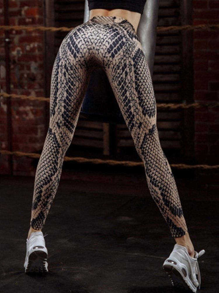 3D Ormskinnsmönstertryck För Kvinnor Yoga Leggings Yogabyxor Tiktok Leggings Med Hög Midja