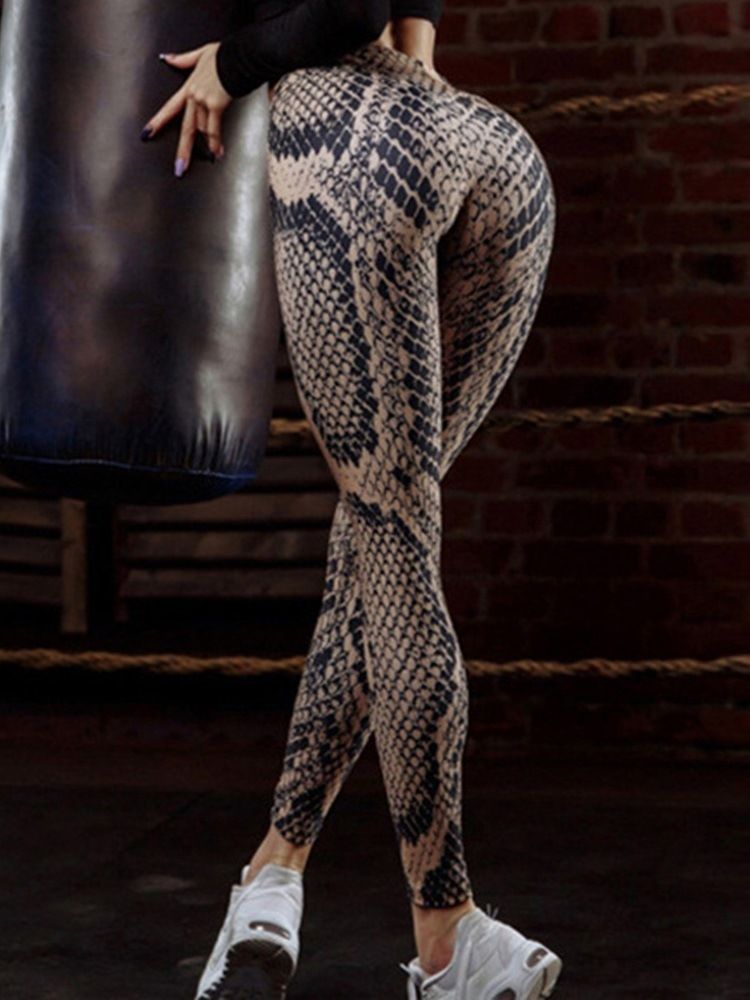 3D Ormskinnsmönstertryck För Kvinnor Yoga Leggings Yogabyxor Tiktok Leggings Med Hög Midja