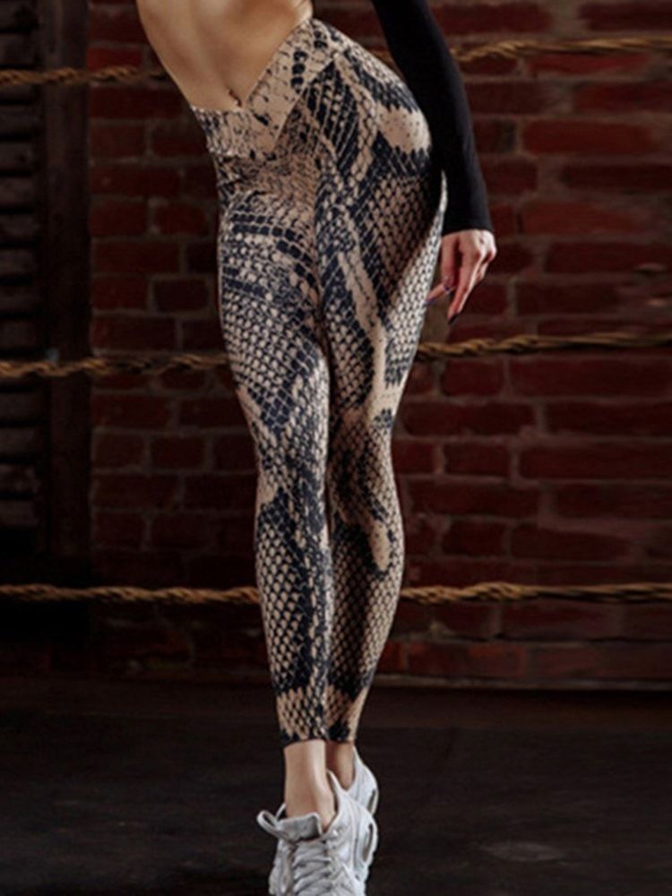 3D Ormskinnsmönstertryck För Kvinnor Yoga Leggings Yogabyxor Tiktok Leggings Med Hög Midja
