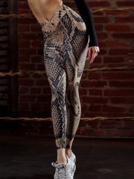 3D Ormskinnsmönstertryck För Kvinnor Yoga Leggings Yogabyxor Tiktok Leggings Med Hög Midja