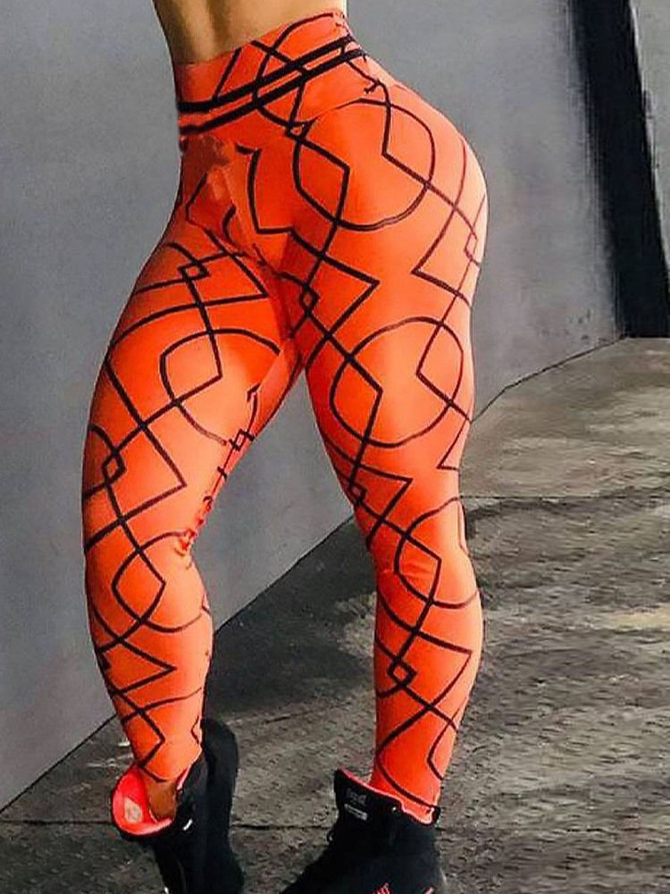 Andas Geometriskt Polyestertryck Löpande Hellängds Yogabyxor Tiktok-Leggings Med Hög Midja