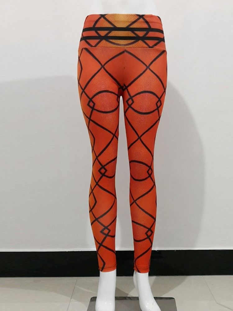Andas Geometriskt Polyestertryck Löpande Hellängds Yogabyxor Tiktok-Leggings Med Hög Midja