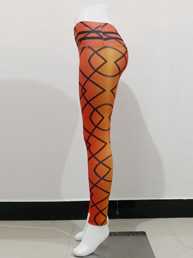 Andas Geometriskt Polyestertryck Löpande Hellängds Yogabyxor Tiktok-Leggings Med Hög Midja