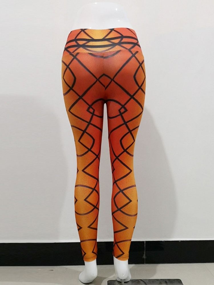 Andas Geometriskt Polyestertryck Löpande Hellängds Yogabyxor Tiktok-Leggings Med Hög Midja