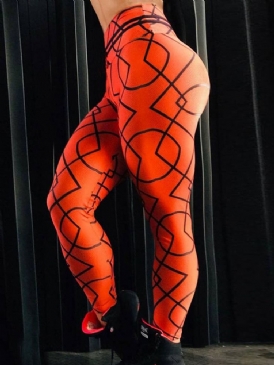 Andas Geometriskt Polyestertryck Löpande Hellängds Yogabyxor Tiktok-Leggings Med Hög Midja