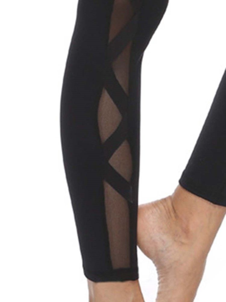 Andas Mesh Patchwork Solid Ping-Pong Yoga Byxor Tiktok Leggings Med Hög Midja