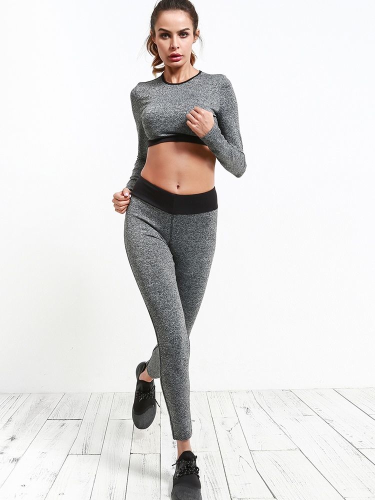 Andas Solid Patchwork Running Long Sleeve Sports Sets