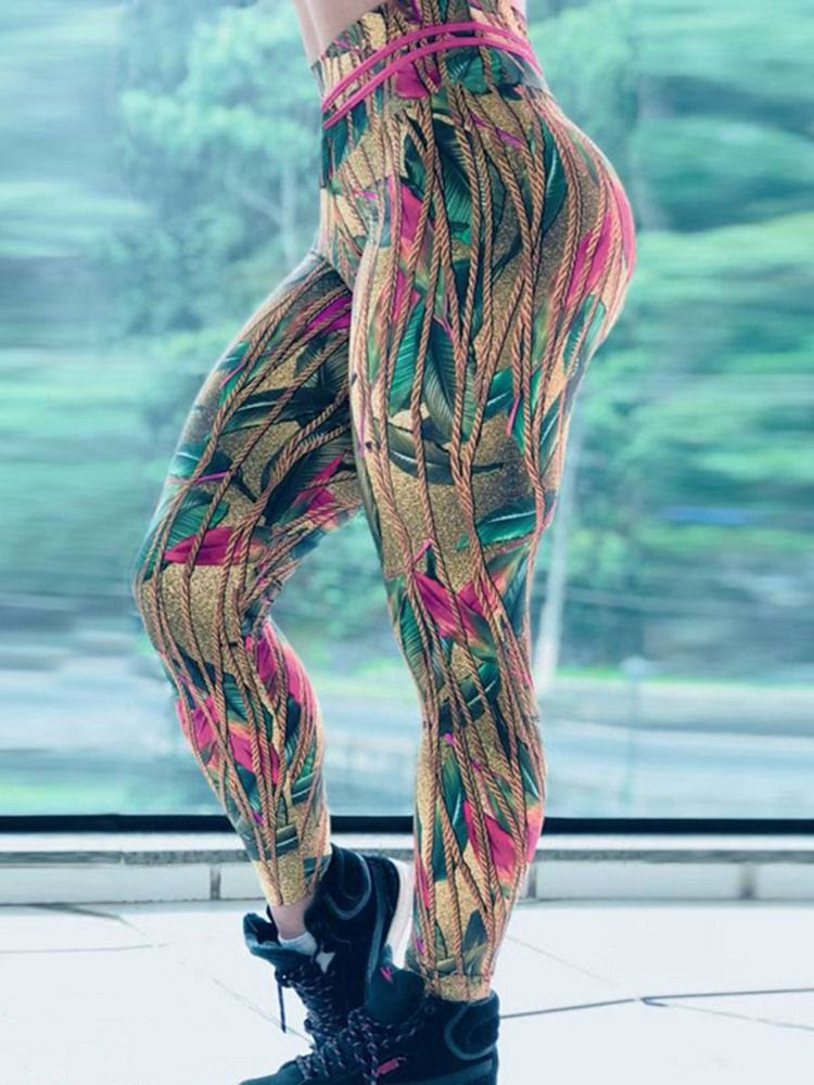 Anti-Svett Polyester Print Full Längd Yoga Byxor Hög Midja Tiktok Leggings