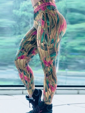 Anti-Svett Polyester Print Full Längd Yoga Byxor Hög Midja Tiktok Leggings