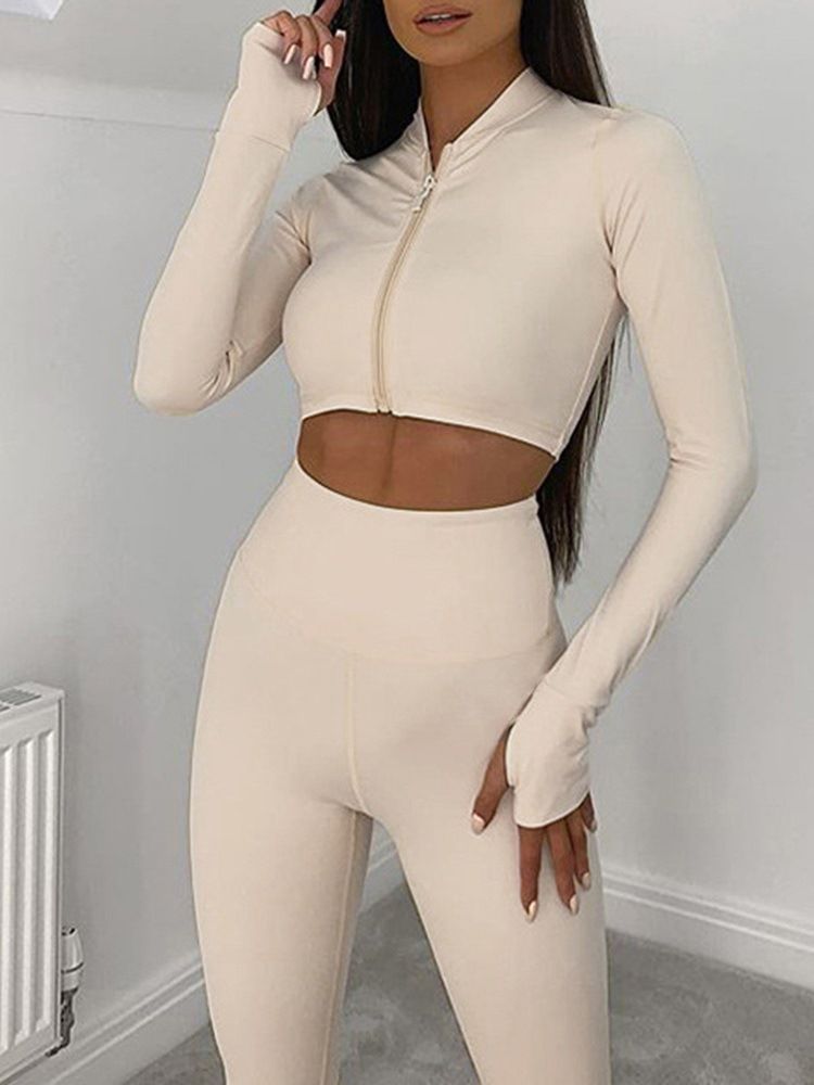 Anti-Svett Polyester Solid Dragkedja Långärmad Klädset