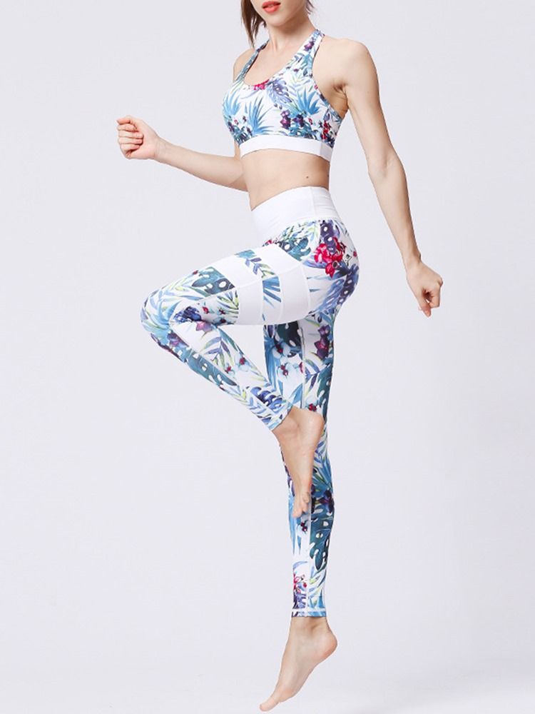 Blommigt Tryck Ärmlös Tröja Gym Sports Set