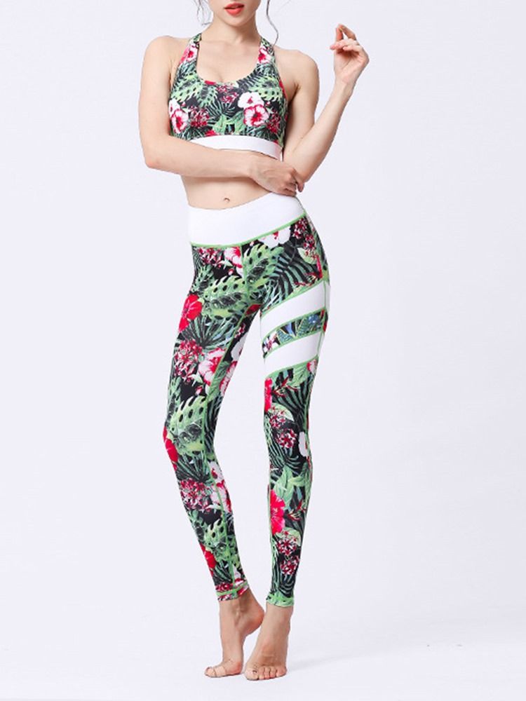 Blommigt Tryck Ärmlös Tröja Gym Sports Set