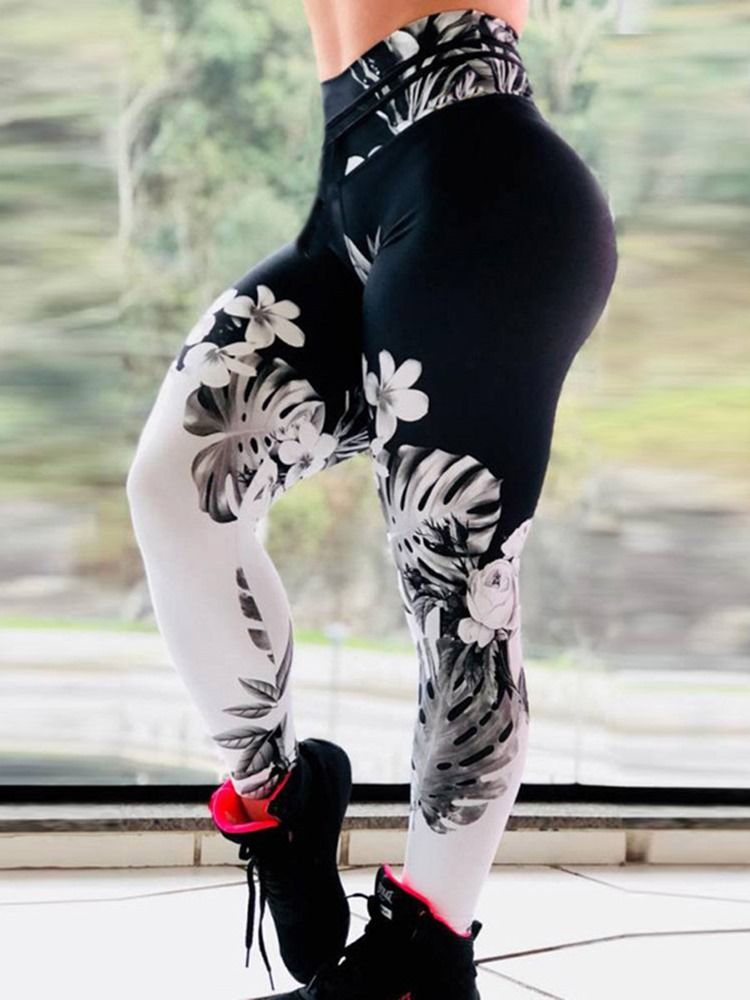 Blommönster Andas Gym Sport Fitness Yoga Byxor Hög Midja Tiktok Leggings
