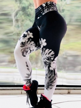 Blommönster Andas Gym Sport Fitness Yoga Byxor Hög Midja Tiktok Leggings