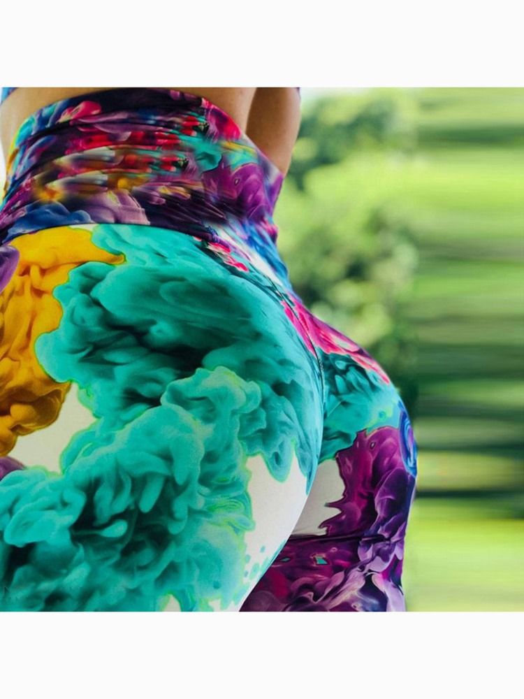 Blommönster För Kvinnor Gym Sport Fullängds Leggings Yogabyxor Tiktok Leggings Med Hög Midja