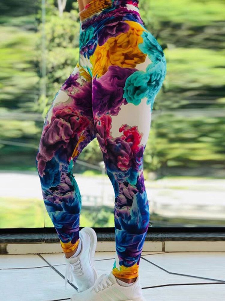 Blommönster För Kvinnor Gym Sport Fullängds Leggings Yogabyxor Tiktok Leggings Med Hög Midja