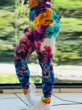 Blommönster För Kvinnor Gym Sport Fullängds Leggings Yogabyxor Tiktok Leggings Med Hög Midja