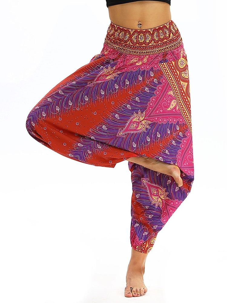 Bohemian Print Elastisk Midja Yoga Harem Byxor