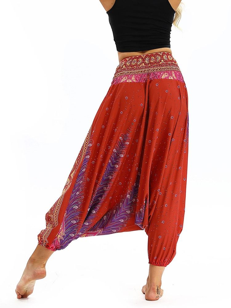 Bohemian Print Elastisk Midja Yoga Harem Byxor