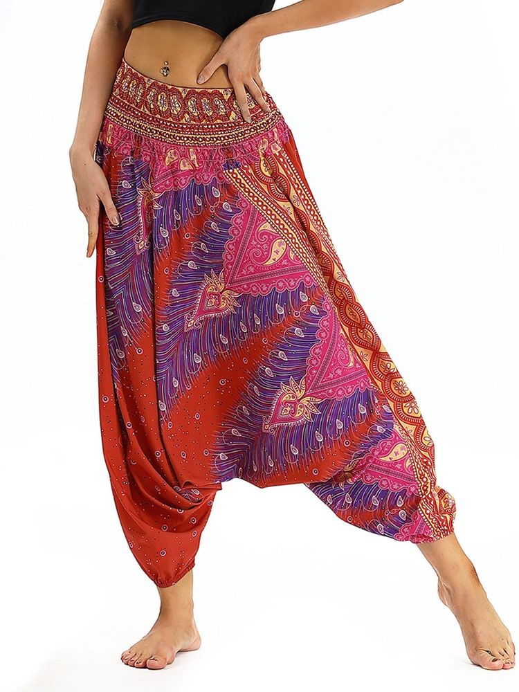 Bohemian Print Elastisk Midja Yoga Harem Byxor