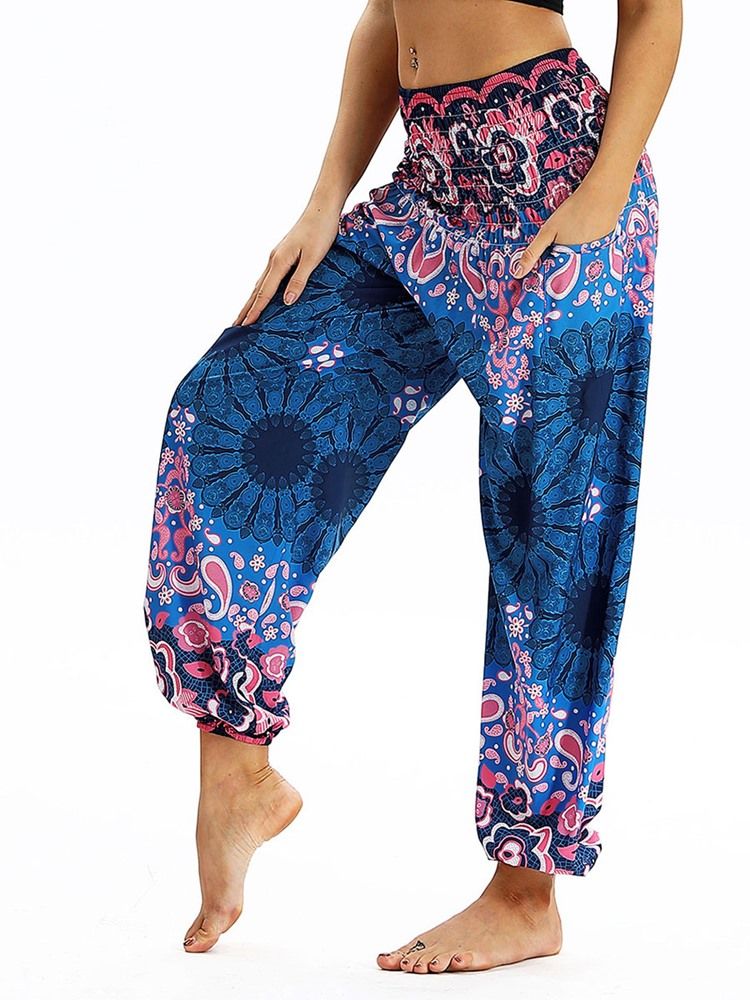 Boho Print Elastisk Midja Yoga Harem Joggingbyxor