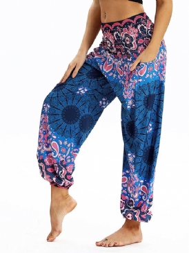 Boho Print Elastisk Midja Yoga Harem Joggingbyxor