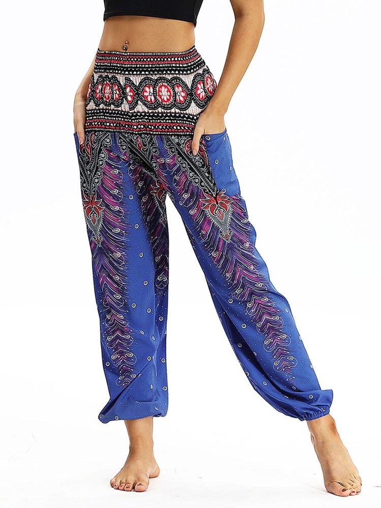Boho Yoga Harem Byxor Med Geometriskt Tryck