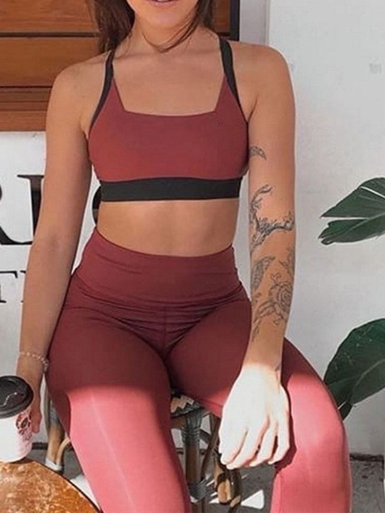 Color Block Full Längd Ärmlösa Yogasportset