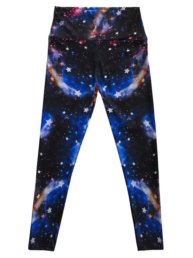 Dam Stjärnhimmel Färgblock Print Gym Sport Yoga Leggings Yogabyxor Tiktok Leggings Med Hög Midja
