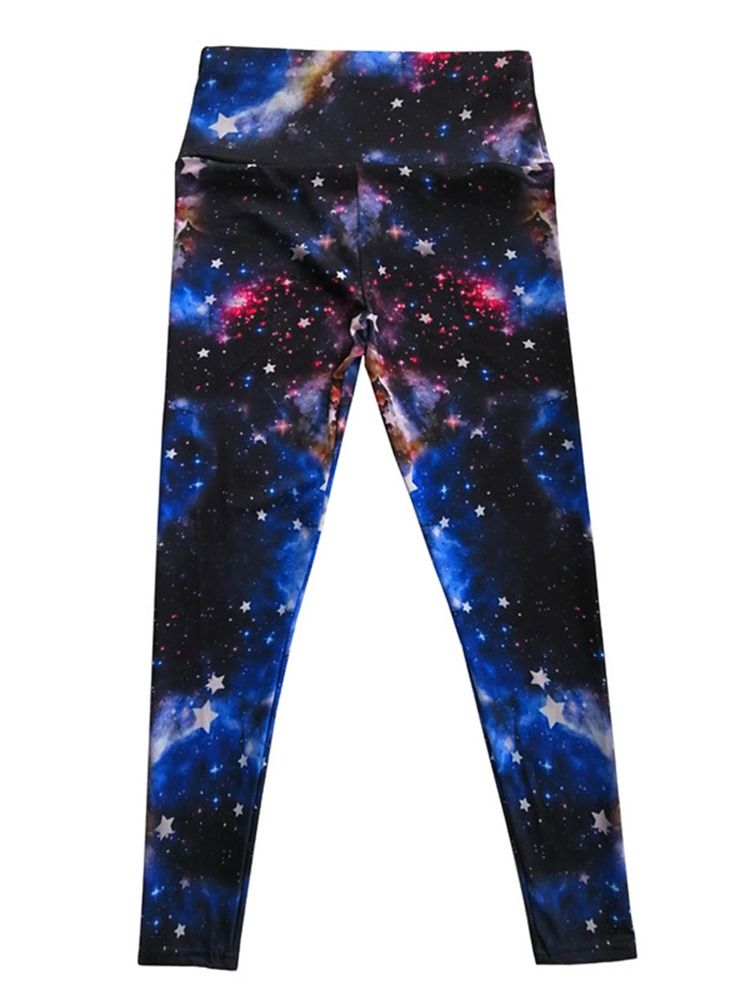 Dam Stjärnhimmel Färgblock Print Gym Sport Yoga Leggings Yogabyxor Tiktok Leggings Med Hög Midja