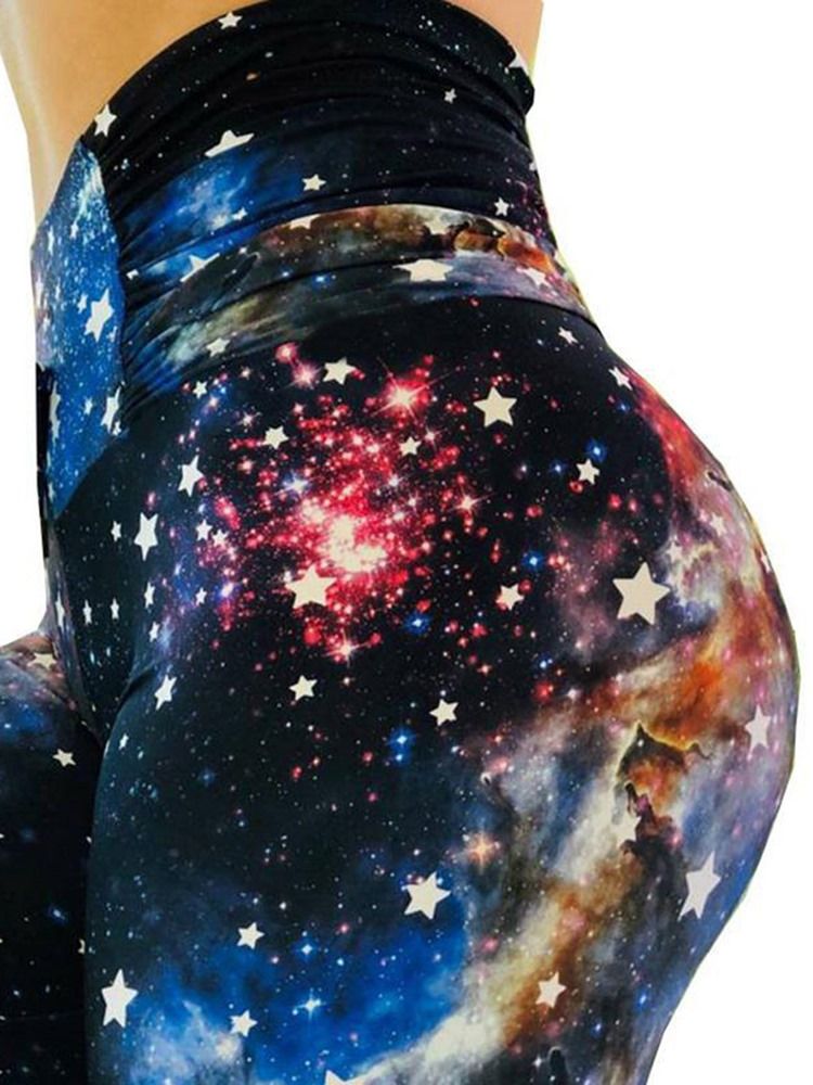 Dam Stjärnhimmel Färgblock Print Gym Sport Yoga Leggings Yogabyxor Tiktok Leggings Med Hög Midja