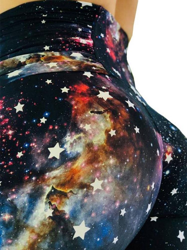 Dam Stjärnhimmel Färgblock Print Gym Sport Yoga Leggings Yogabyxor Tiktok Leggings Med Hög Midja