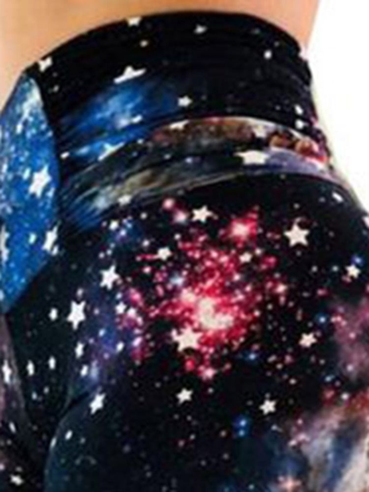 Dam Stjärnhimmel Färgblock Print Gym Sport Yoga Leggings Yogabyxor Tiktok Leggings Med Hög Midja