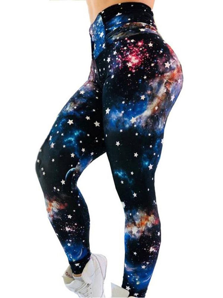 Dam Stjärnhimmel Färgblock Print Gym Sport Yoga Leggings Yogabyxor Tiktok Leggings Med Hög Midja