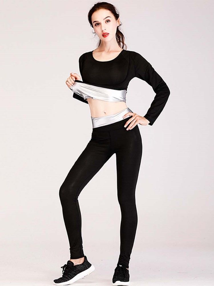 Damfärgblock Anti-Svett Pullover Långärmad Gymsportset