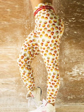 Emoticon Print Quick Dry Leggings För Kvinnor Yogabyxor Tiktok Leggings Med Hög Midja