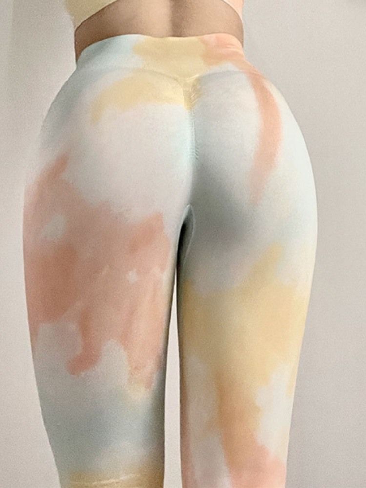 Färgblock Andningsfjädrar Ankellängd Sport Löpning Yogabyxor Tiktok Leggings Med Hög Midja
