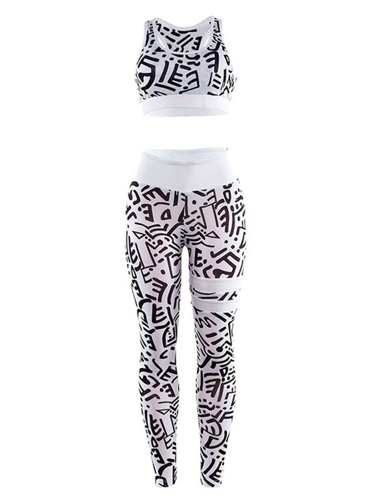 Färgblock Andningstryck Ärmlösa Gymsportset